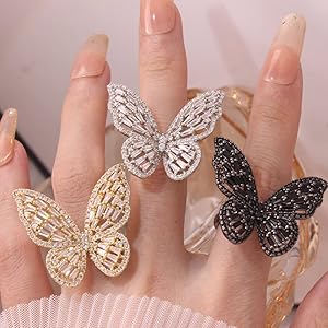 Amazon.com: TKMIRA Butterfly Ring for Women Gold Adjustable